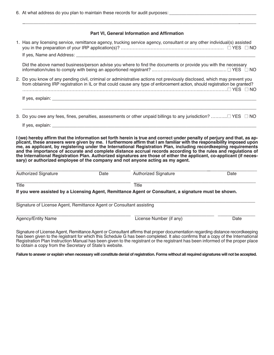 Form CFT23 Schedule G Schedule for First-Year Irp Applicants or Business Operational Changes - Illinois, Page 4
