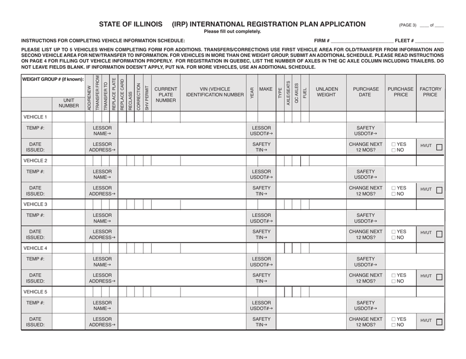 Form CFT IRP22 International Registration Plan (Irp) Application - Illinois, Page 3