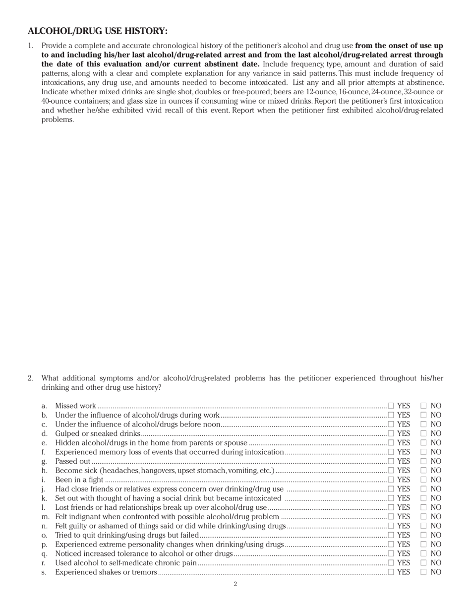 Form DAH(IH62 Illinois Petitioner Investigative Alcohol / Drug Evaluation - Illinois, Page 2