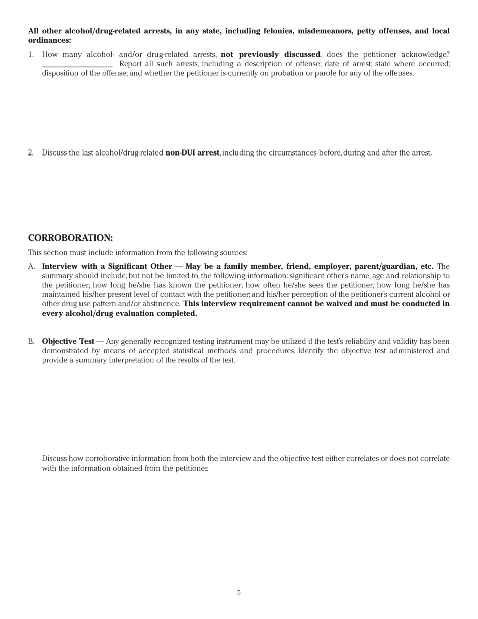 Form DAH(IH62 Illinois Petitioner Investigative Alcohol / Drug Evaluation - Illinois, Page 5