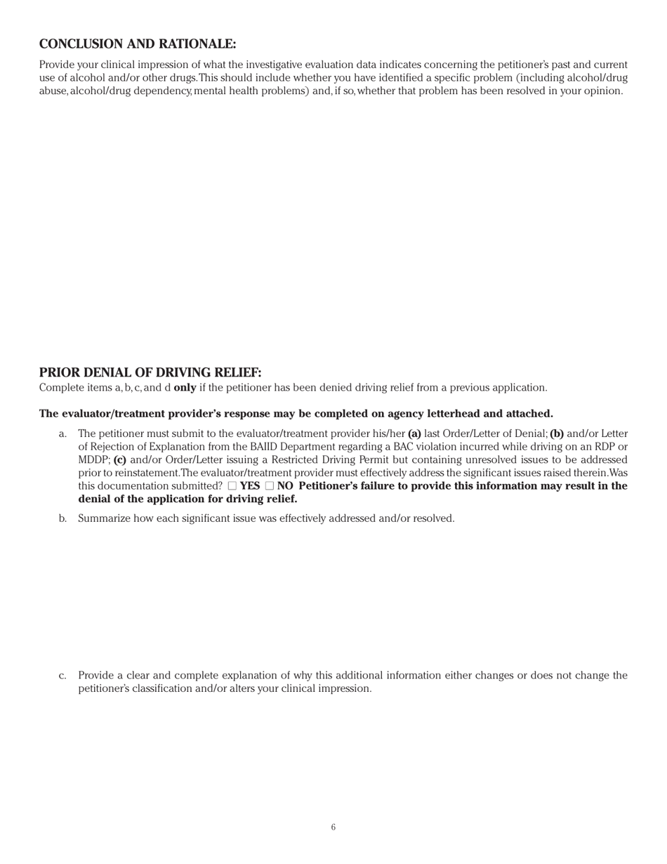 Form DAH(IH62 Illinois Petitioner Investigative Alcohol / Drug Evaluation - Illinois, Page 6