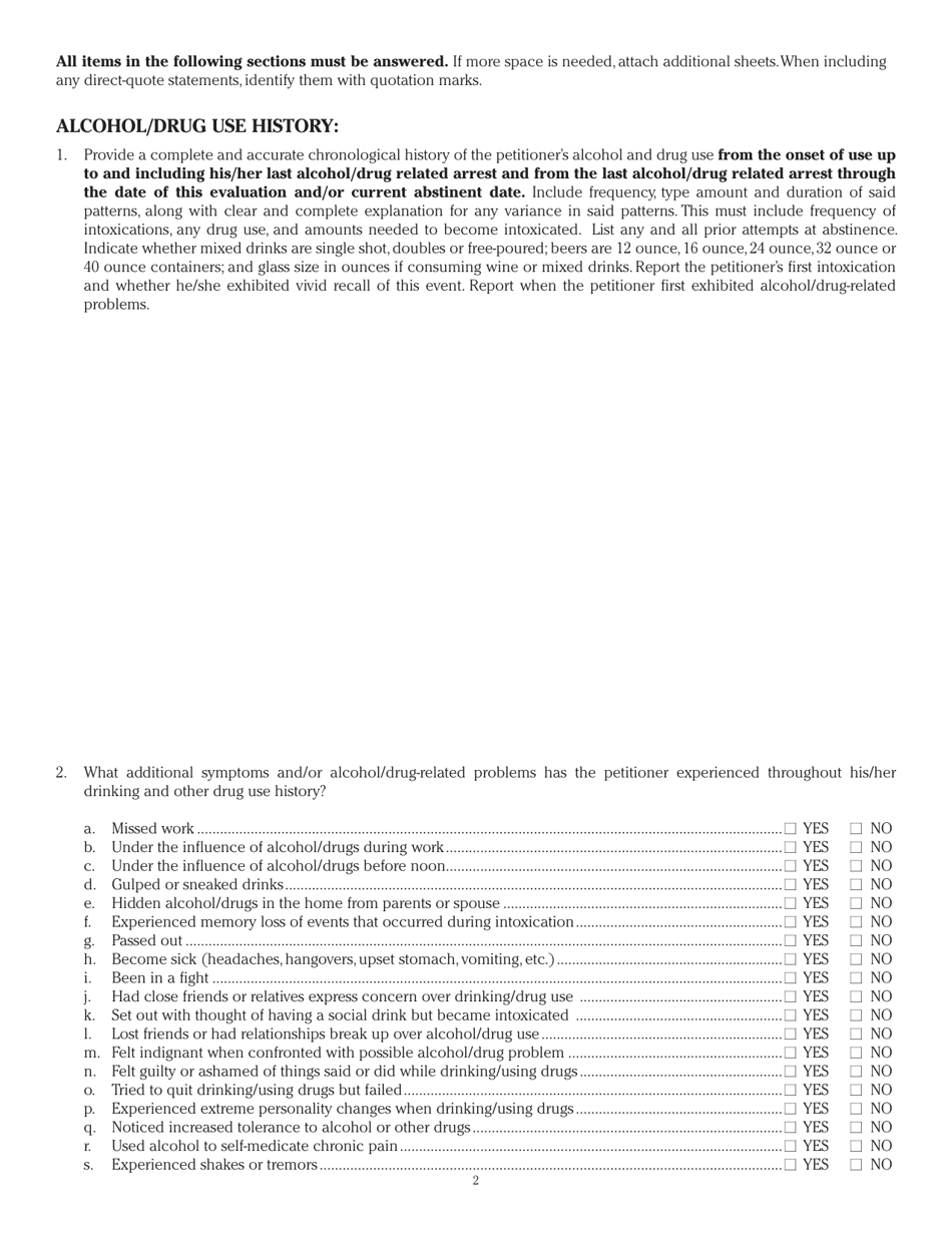 Form DAH OOS1 Out-of-State Petitioner Alcohol / Drug Evaluation Uniform Report - Illinois, Page 2