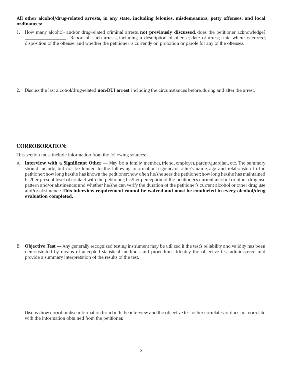 Form DAH OOS1 Out-of-State Petitioner Alcohol / Drug Evaluation Uniform Report - Illinois, Page 5