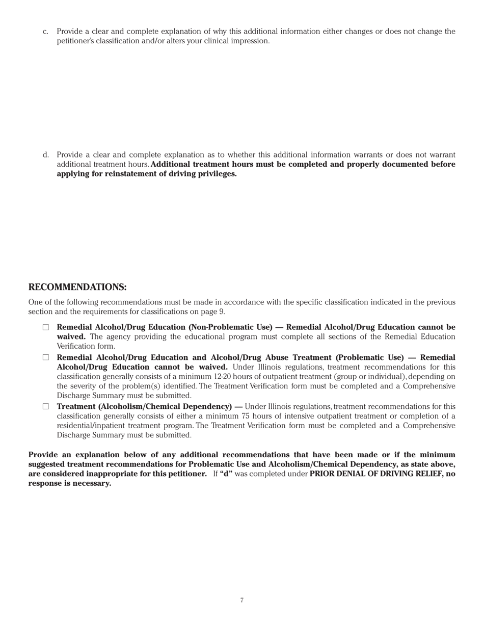 Form DAH OOS1 Out-of-State Petitioner Alcohol / Drug Evaluation Uniform Report - Illinois, Page 7