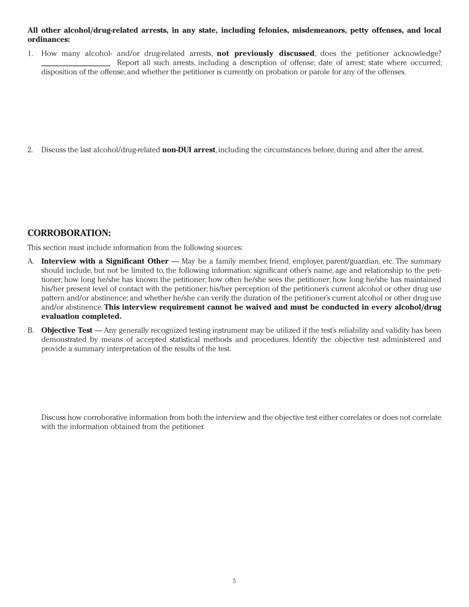 Form DAH OOS3 Out-of-State Petitioner Investigative Alcohol / Drug Evaluation - Illinois, Page 5