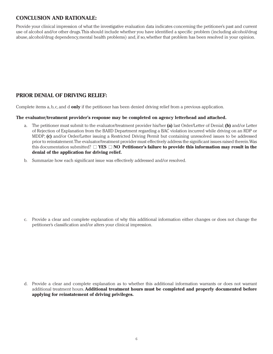 Form DAH OOS3 Out-of-State Petitioner Investigative Alcohol / Drug Evaluation - Illinois, Page 6