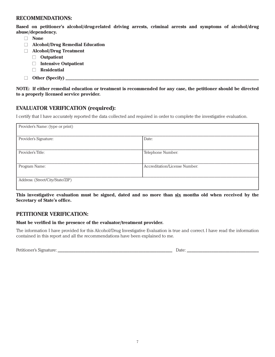 Form DAH OOS3 Out-of-State Petitioner Investigative Alcohol / Drug Evaluation - Illinois, Page 7
