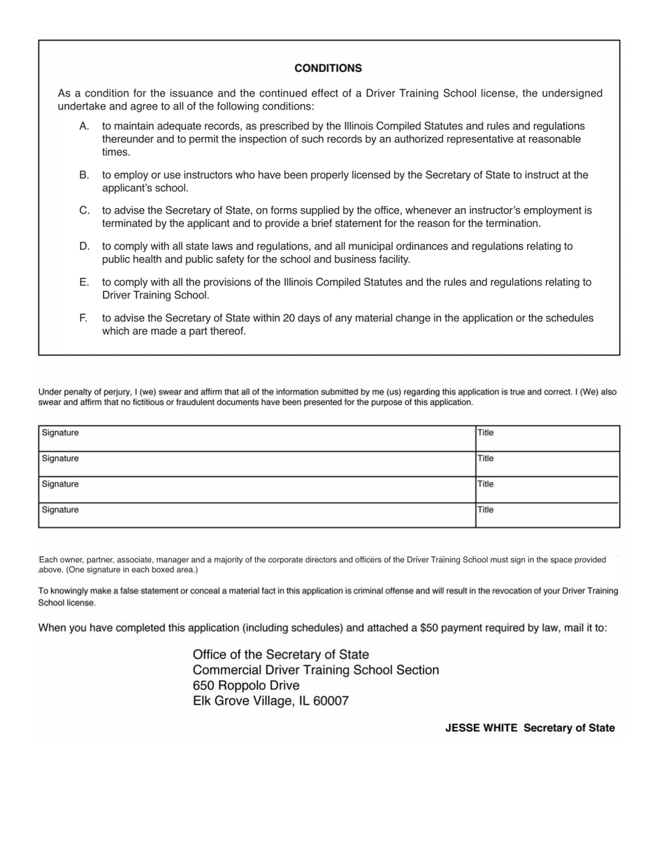 Form DSD CDTS38 Driver Training School Application for Branch License - Illinois, Page 2