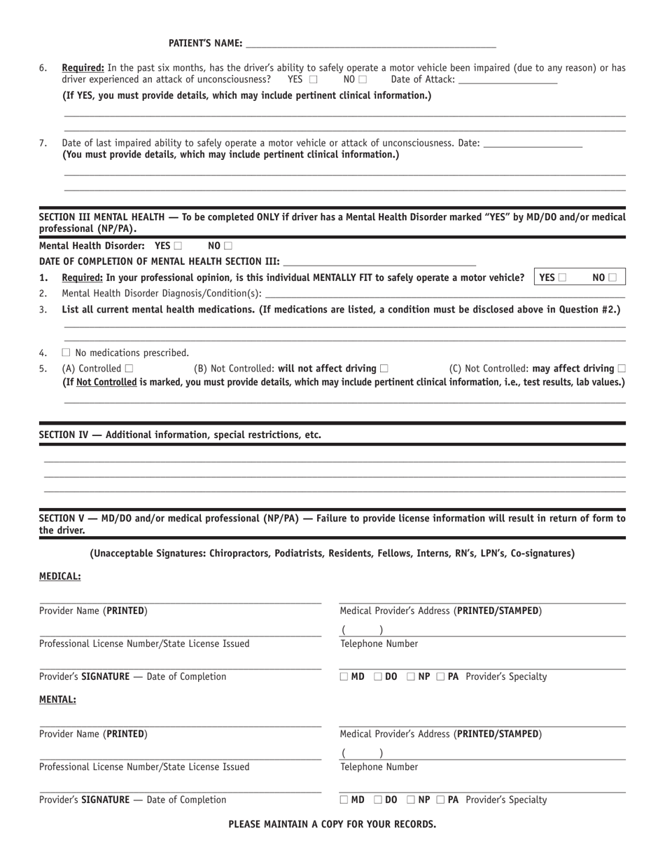 Form DSD DC163 Medical Report - Illinois, Page 2