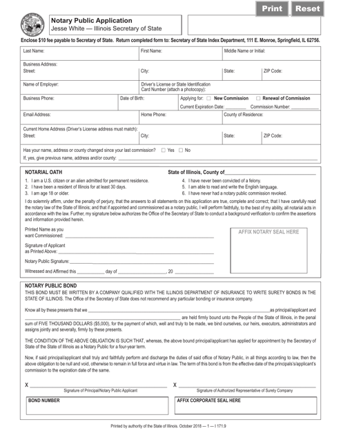 Form I171 Notary Public Application - Illinois