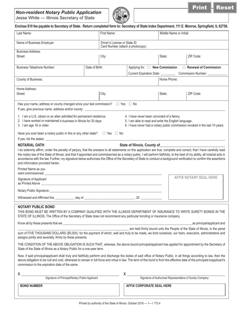 Form I172 Non-resident Notary Public Application - Illinois