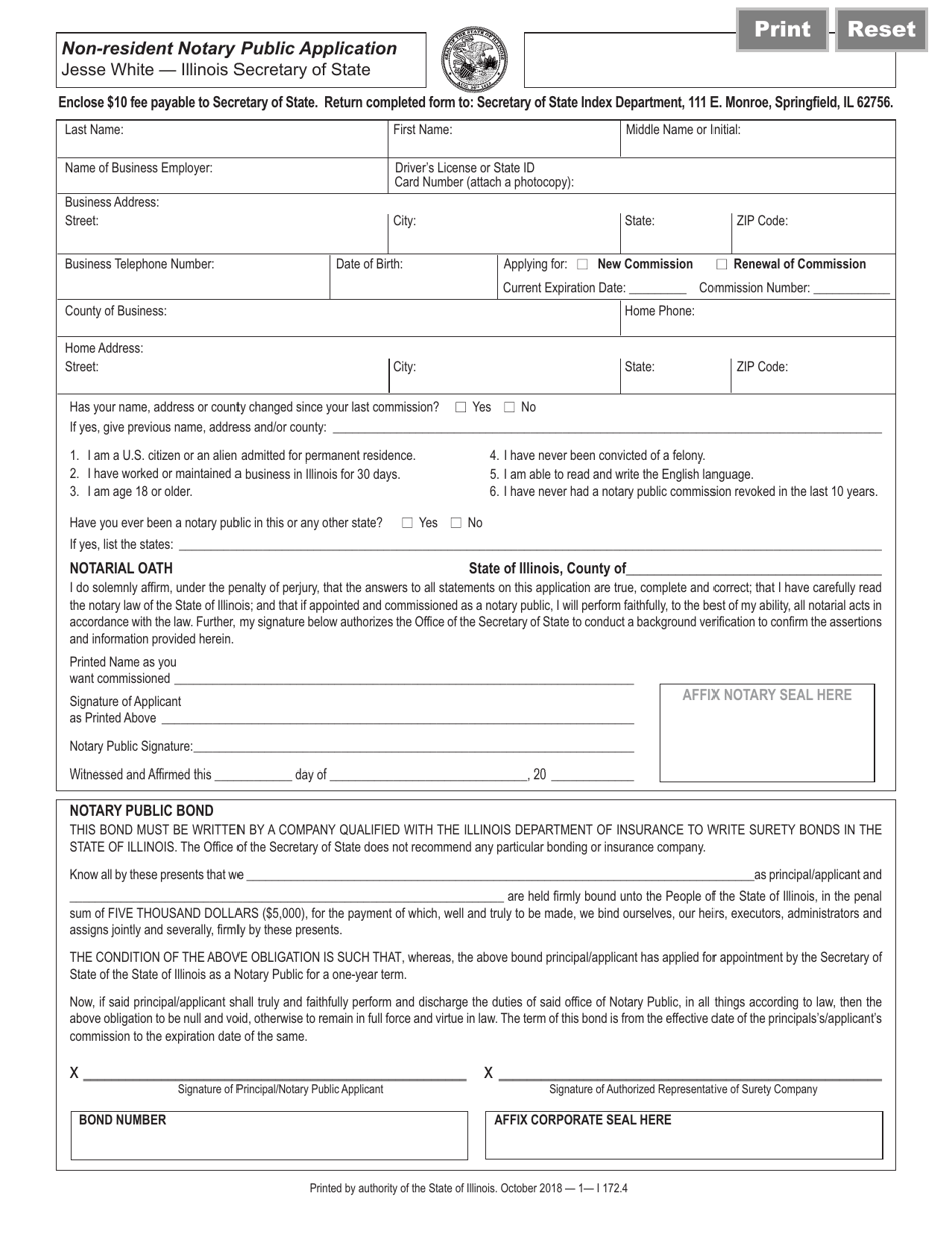 Form I172 - Fill Out, Sign Online and Download Fillable PDF, Illinois ...