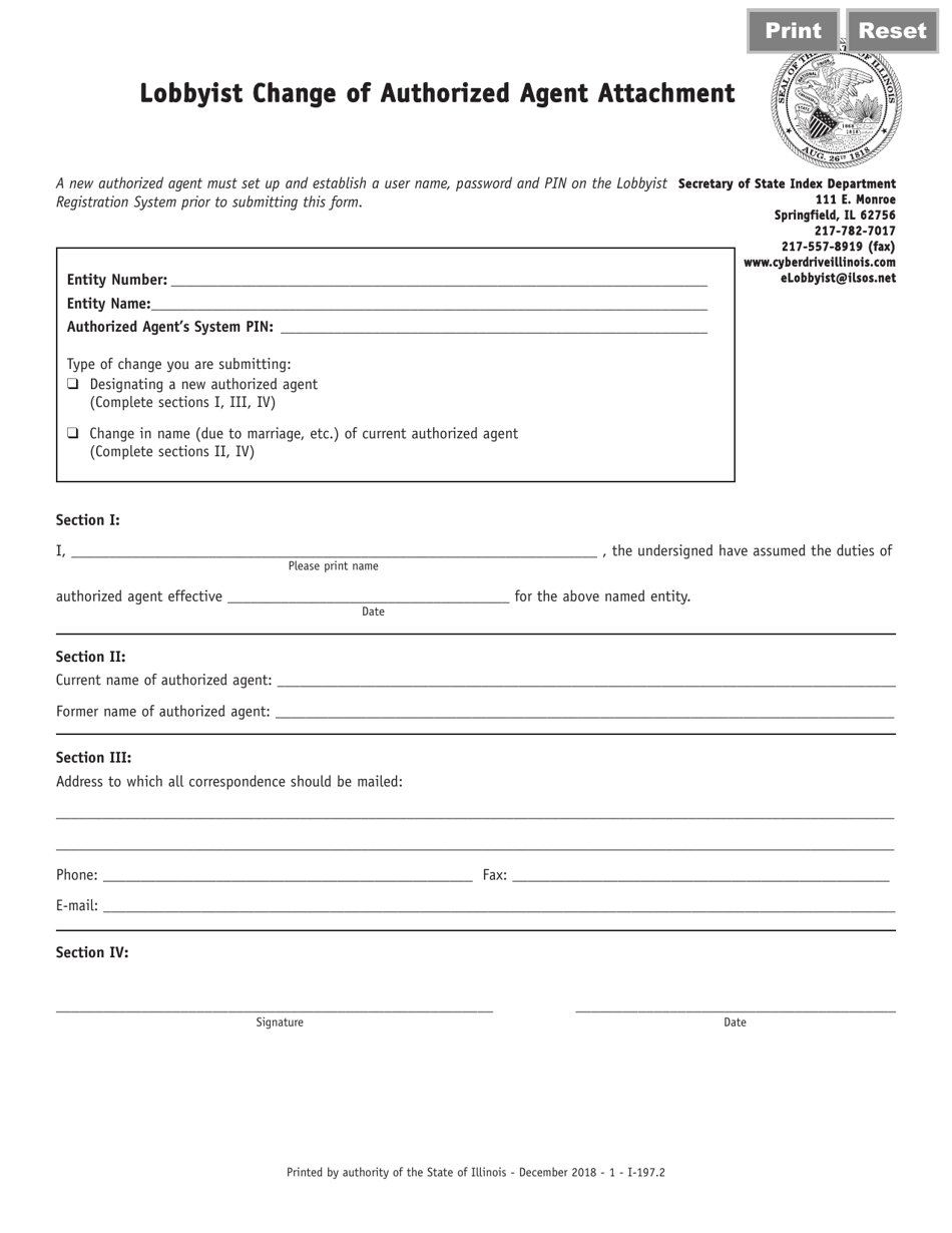 Form I-197 Lobbyist Change of Authorized Agent Attachment - Illinois, Page 1