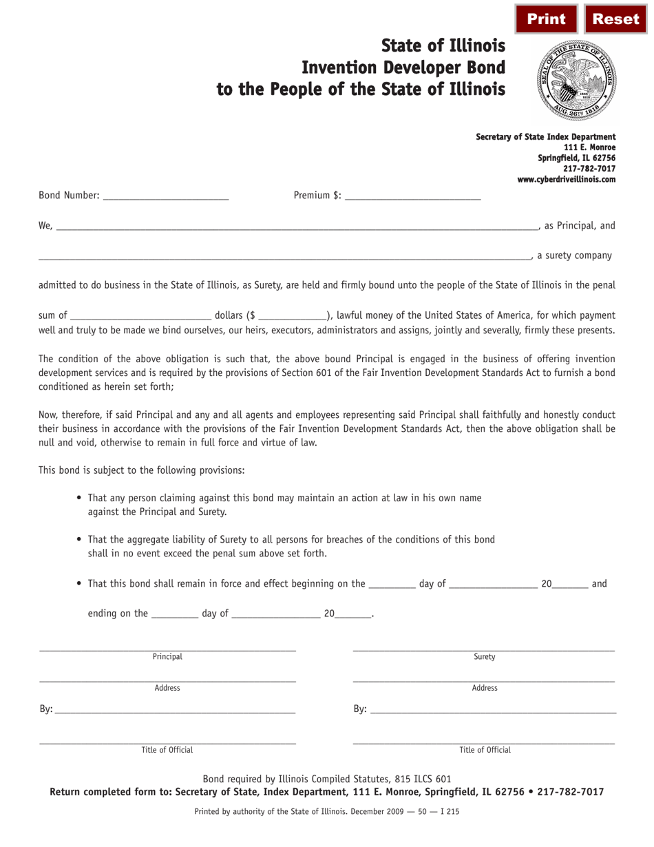 Form I215 Invention Development Bond to the People of the State of Illinois - Illinois, Page 1
