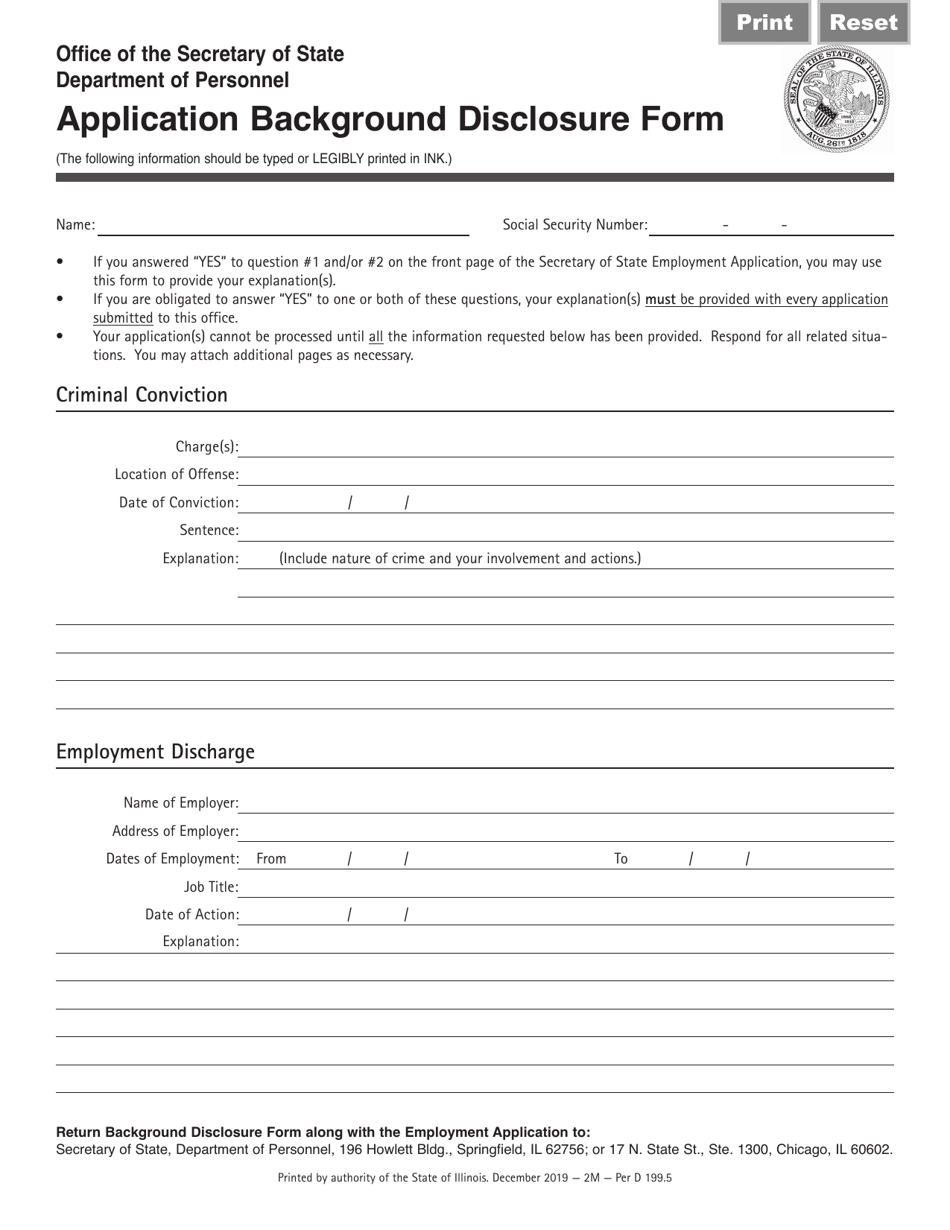 Form Per D199 Application Background Disclosure Form - Illinois, Page 1