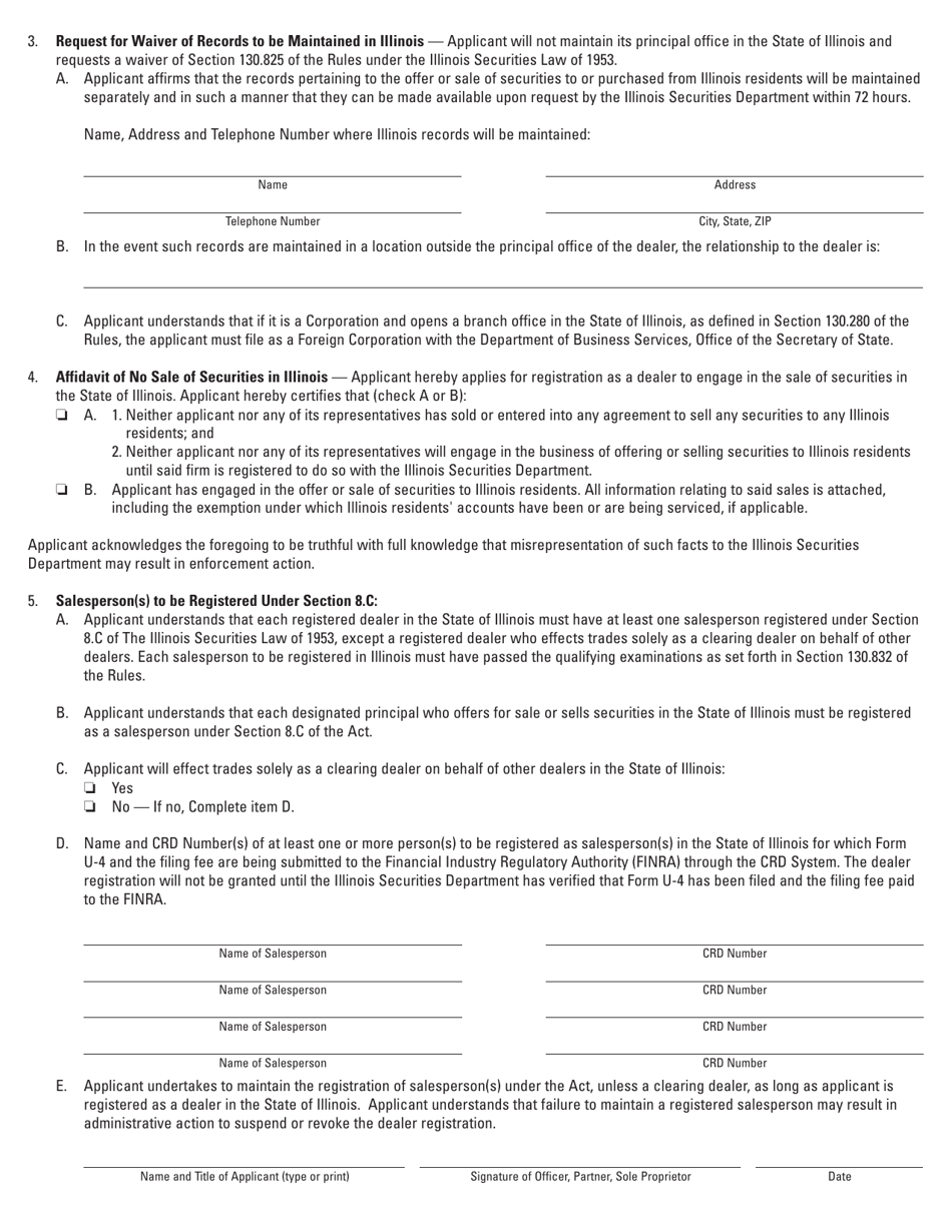 Form SEC311 Additional Information Required by Section 130.810(B)(3)-(5) and (7) of the Rules for Registration as a Securities Dealer - Illinois, Page 2