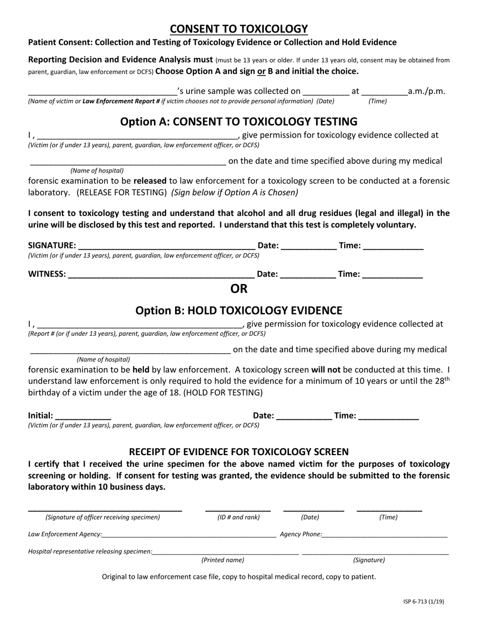 Form ISP6-713 Consent to Toxicology - Illinois, Page 1