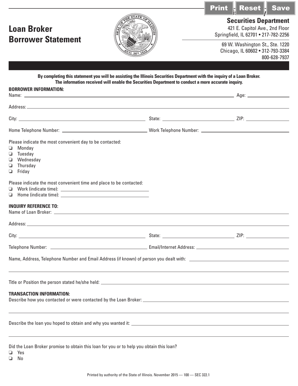 Form SEC322 Loan Broker Borrower Statement - Illinois, Page 1