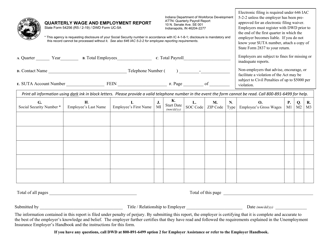 DWD Form UC-5A (State Form 54256) &quot;Quarterly Wage and Employment Report&quot; - Indiana