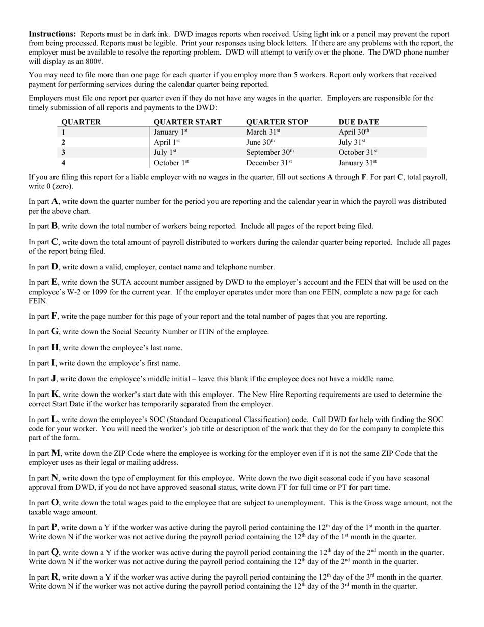 DWD Form UC-5A (State Form 54256) Quarterly Wage and Employment Report - Indiana, Page 2