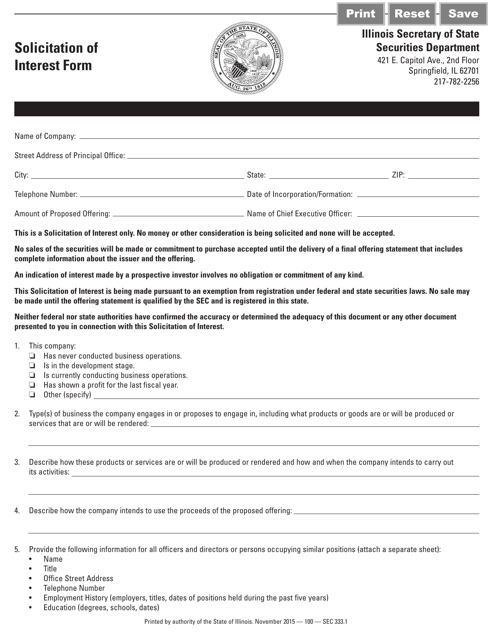 Form SEC333 Solicitation of Interest Form - Illinois