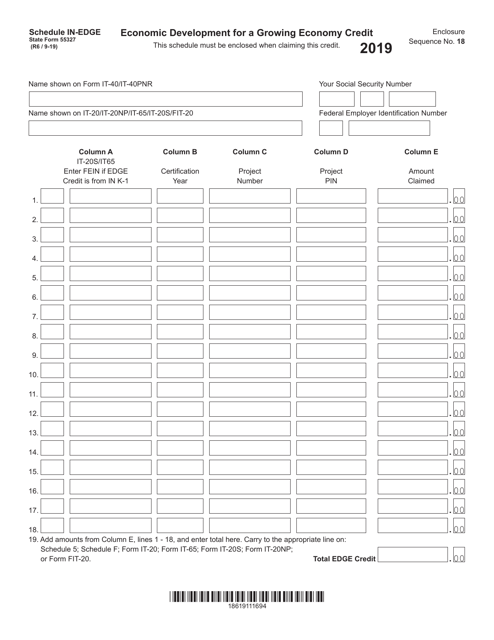 State Form 55327 Schedule IN-EDGE 2019 Printable Pdf