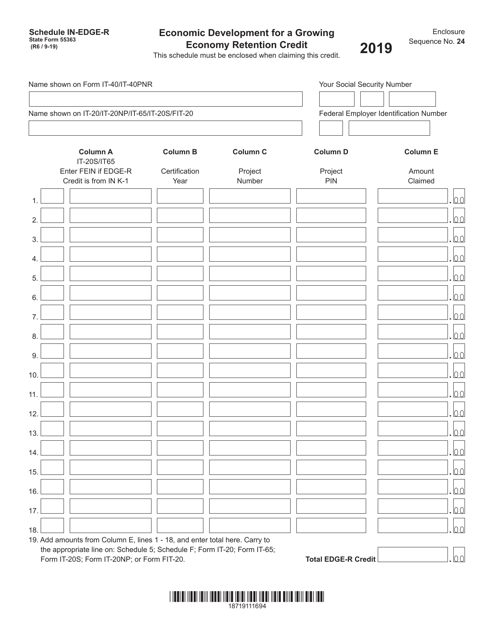 State Form 55363 Schedule IN-EDGE-R 2019 Printable Pdf