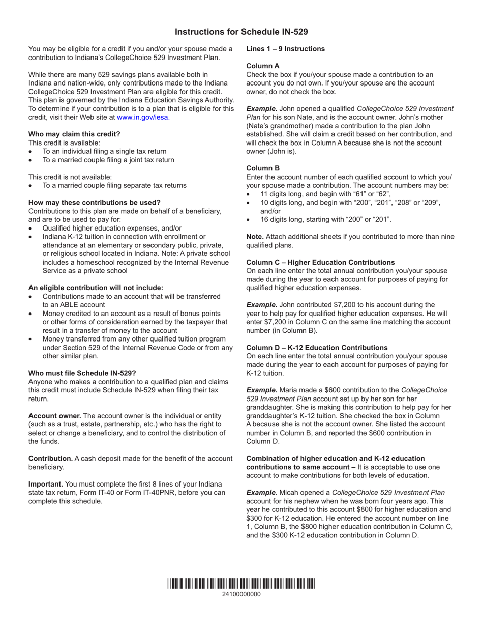 Form IT-40 (IT-40PNR; State Form 53385) Schedule IN-529 Indianas Collegechoice 529 Education Savings Plan Credit - Indiana, Page 2