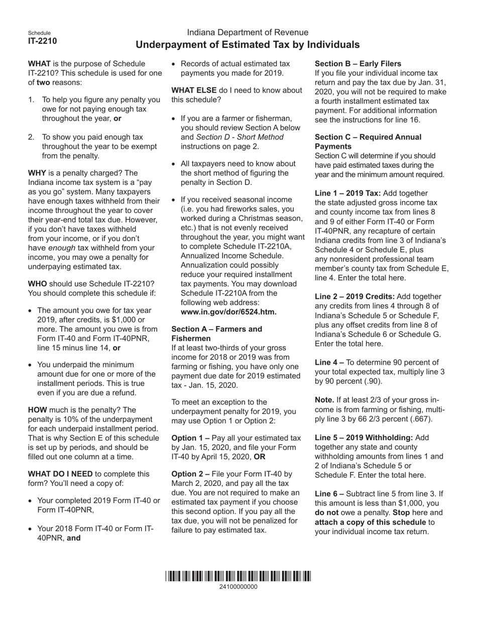 State Form 46002 Schedule IT-2210 Underpayment of Estimated Tax by Individuals - Indiana, Page 2