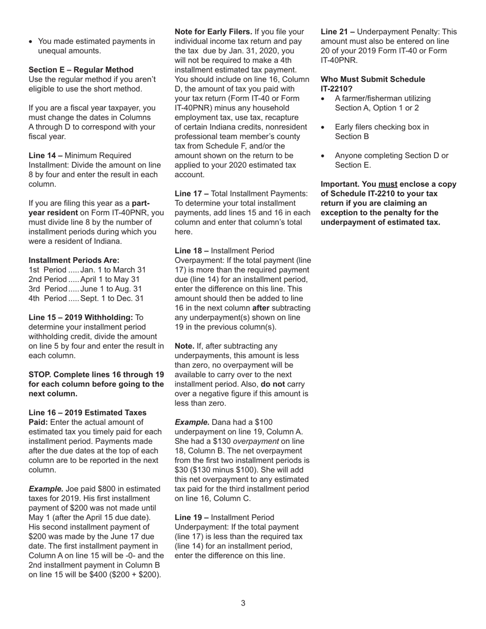 State Form 46002 Schedule IT-2210 Underpayment of Estimated Tax by Individuals - Indiana, Page 4