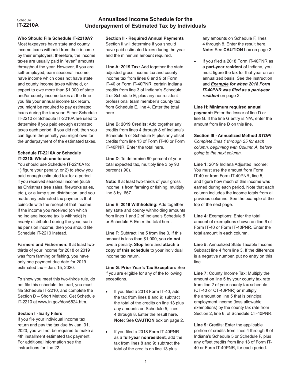 State Form 48437 Schedule IT-2210A Annualized Income Schedule for the Underpayment of Estimated Tax by Individuals - Indiana, Page 3