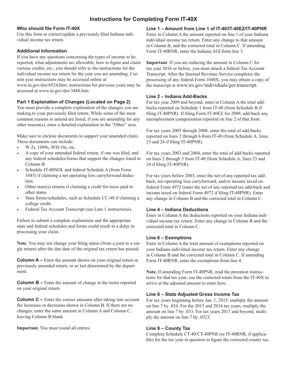 Form IT-40X (State Form 44405) Indiana Amended Individual Income Tax Return - Indiana, Page 3