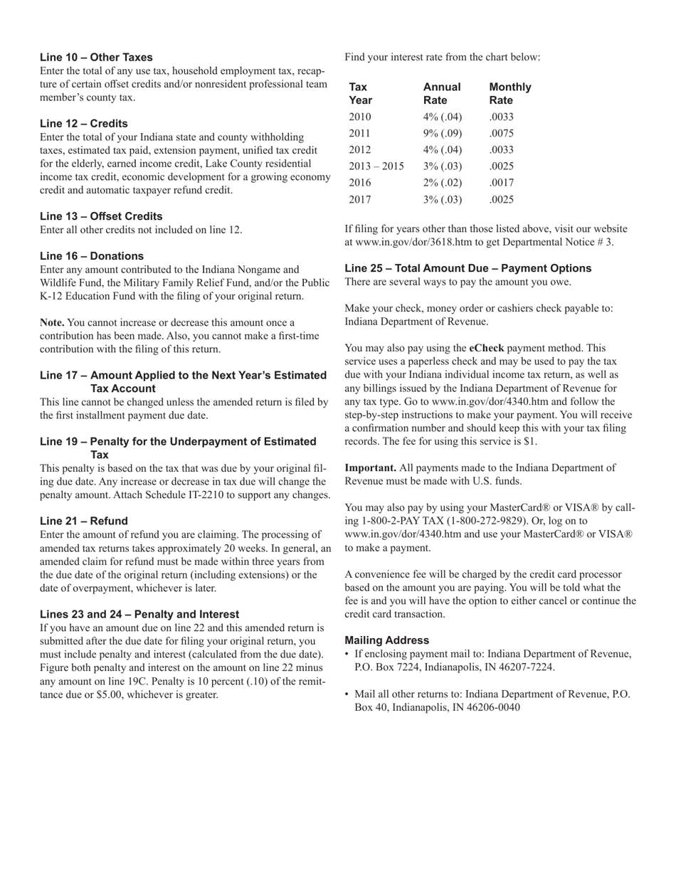 Form IT-40X (State Form 44405) Indiana Amended Individual Income Tax Return - Indiana, Page 4