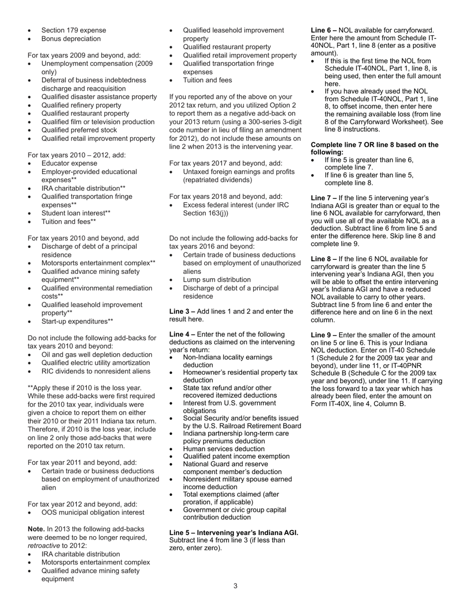 State Form 46004 Schedule IT-40NOL Individual Income Tax Net Operating Loss Computation - Indiana, Page 5