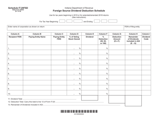 State Form 56542 Schedule IT-20FSD Foreign Source Dividend Deduction Schedule - Indiana
