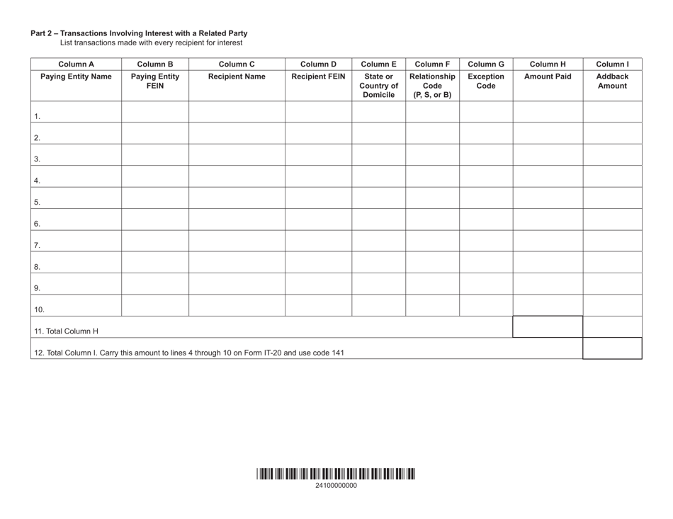 State Form 53126 Schedule IT-20PIC Disclosure of Intangible Expense and Directly Related Interest Expense - Indiana, Page 2
