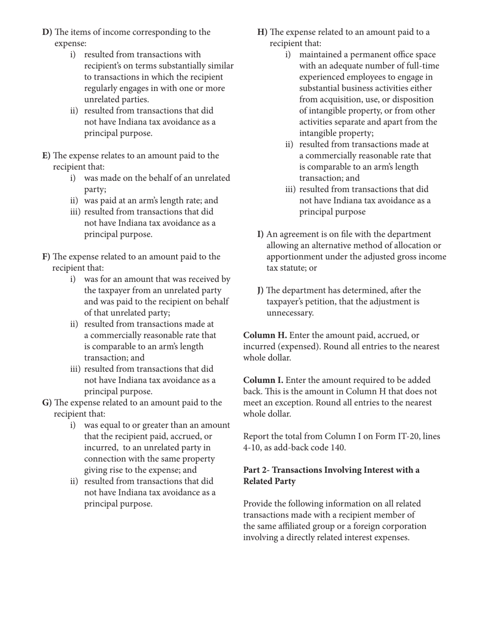 State Form 53126 Schedule IT-20PIC Disclosure of Intangible Expense and Directly Related Interest Expense - Indiana, Page 4
