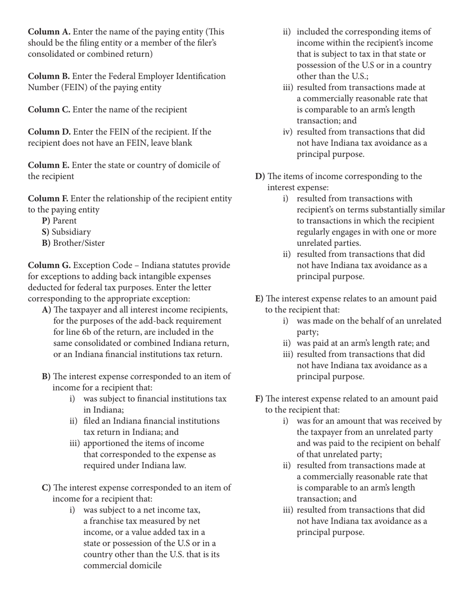 State Form 53126 Schedule IT-20PIC Disclosure of Intangible Expense and Directly Related Interest Expense - Indiana, Page 5