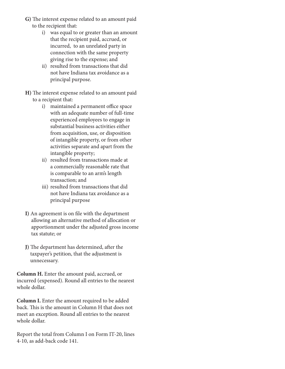 State Form 53126 Schedule IT-20PIC Disclosure of Intangible Expense and Directly Related Interest Expense - Indiana, Page 6