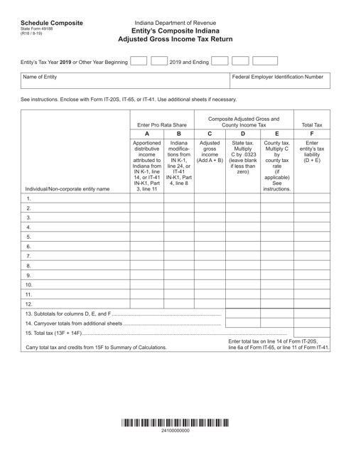 State Form 49188 Entity's Composite Indiana Adjusted Gross Income Tax Return - Indiana, 2019