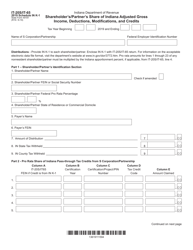 Document preview: Form IT-20S (IT-65; State Form 49181) Schedule IN K-1 Shareholder's/Partner's Share of Indiana Adjusted Gross Income, Deductions, Modifications, and Credits - Indiana