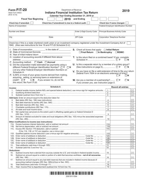 Form FIT-20 (State Form 44623) 2019 Printable Pdf