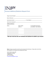 Document preview: Account Additions/Deletions Request Form - Indiana