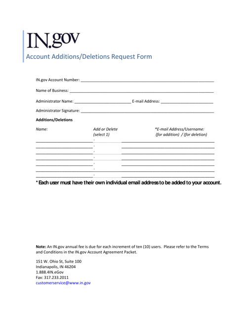 Account Additions / Deletions Request Form - Indiana Download Pdf