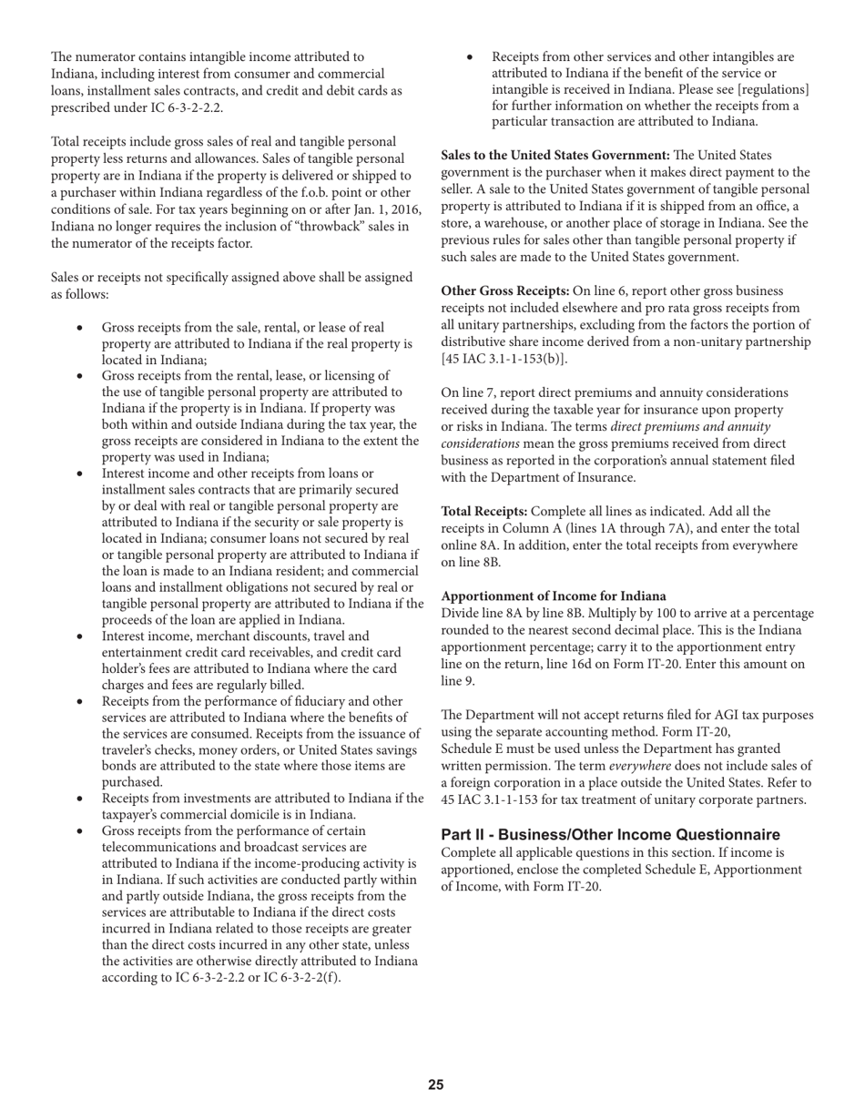 Instructions for Form IT-20 Indiana Corporate Adjusted Gross Income Tax Return - Indiana, Page 25