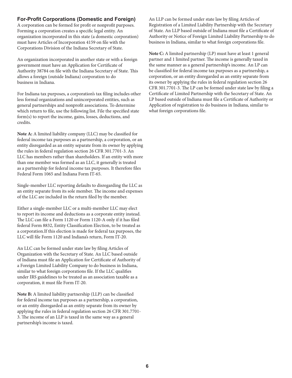 Instructions for Form IT-20 Indiana Corporate Adjusted Gross Income Tax Return - Indiana, Page 6