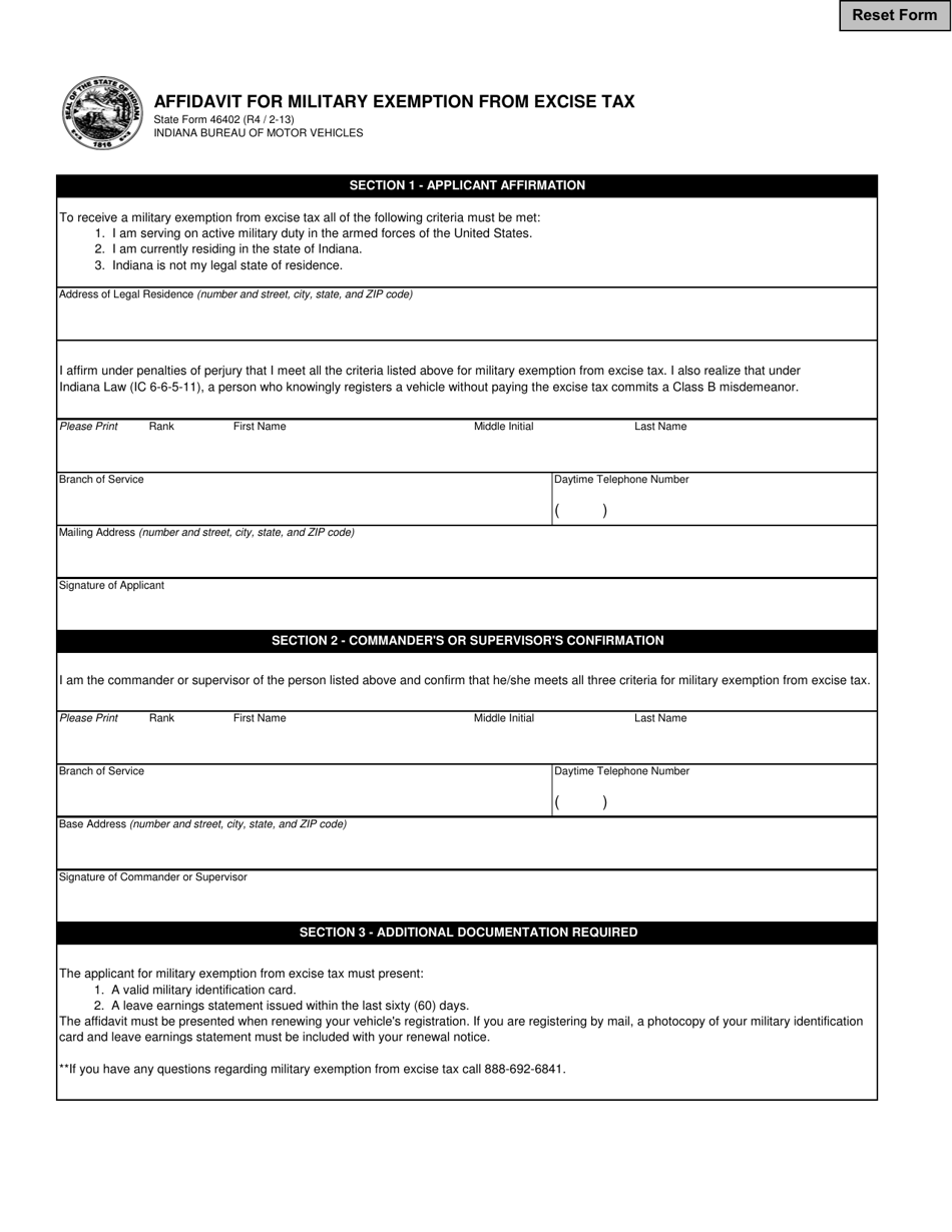 State Form 46402 Fill Out, Sign Online and Download Fillable PDF