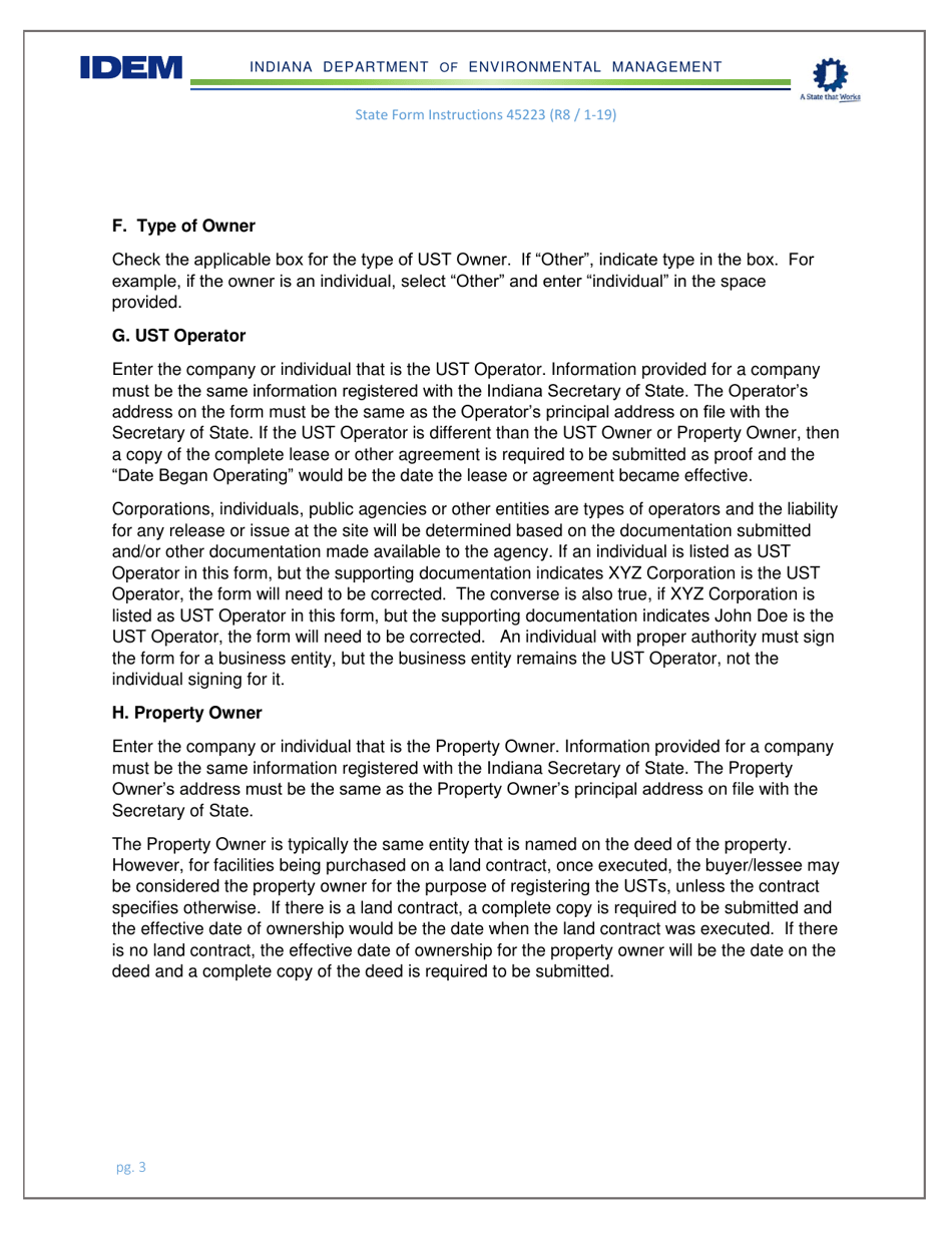 Instructions for State Form 45223 Notification for Underground Storage Tanks Systems - Indiana, Page 3