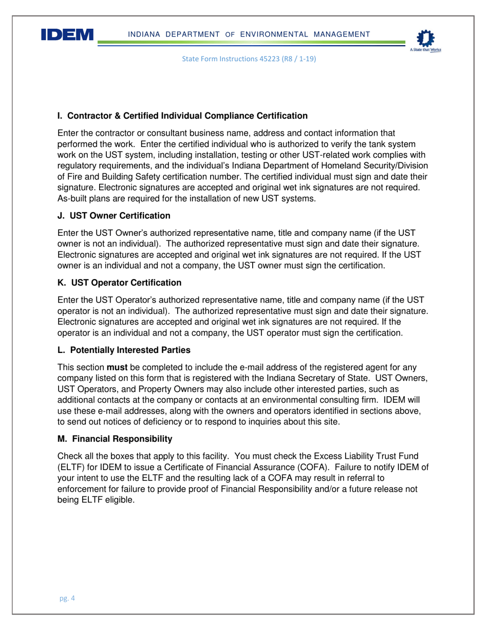Instructions for State Form 45223 Notification for Underground Storage Tanks Systems - Indiana, Page 4