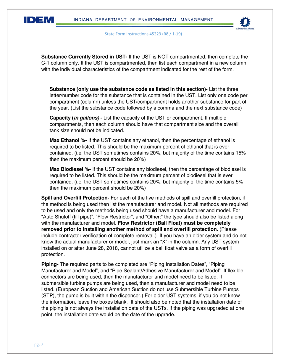 Instructions for State Form 45223 Notification for Underground Storage Tanks Systems - Indiana, Page 7